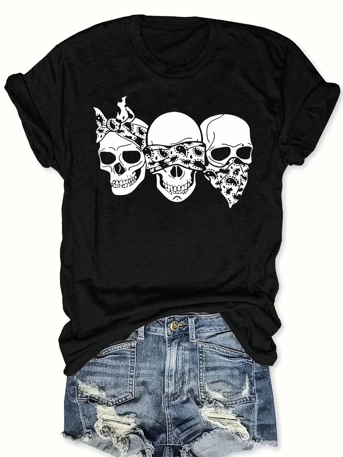 Street Fashion Style Male - Happy Cartoon Skull T-Shirt, Loose Fit,