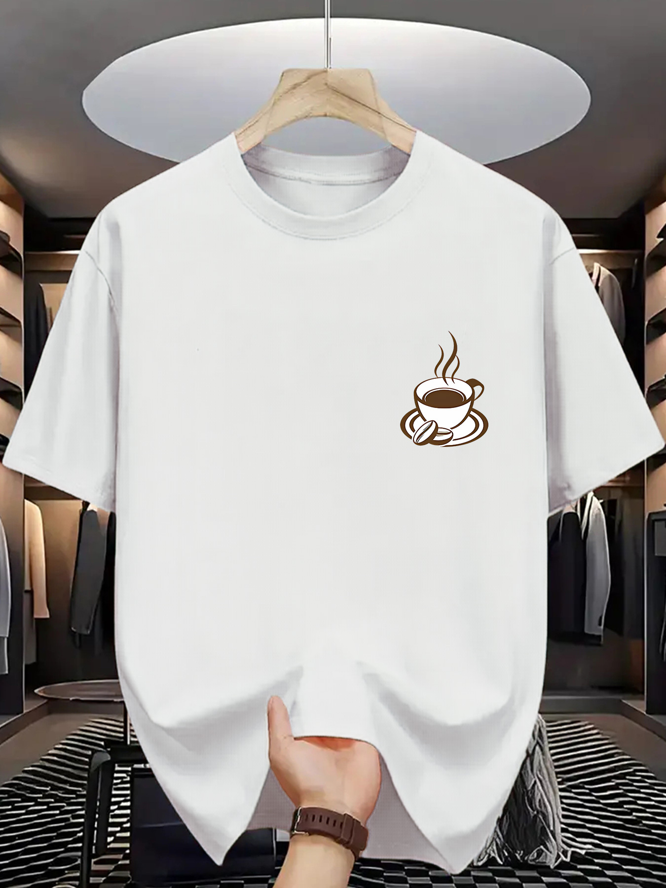 Street Fashion Style Male - Chest Coffee Cup Print Men Short