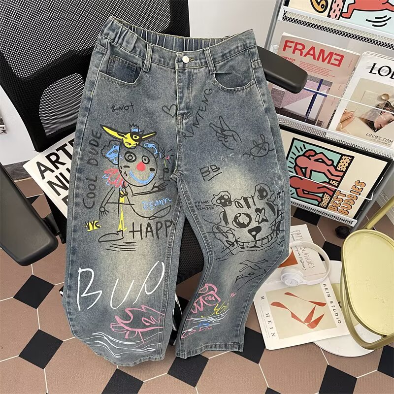 Men Graffiti Straight Leg Jean - Street Fashion Style Male ulasan dan harga