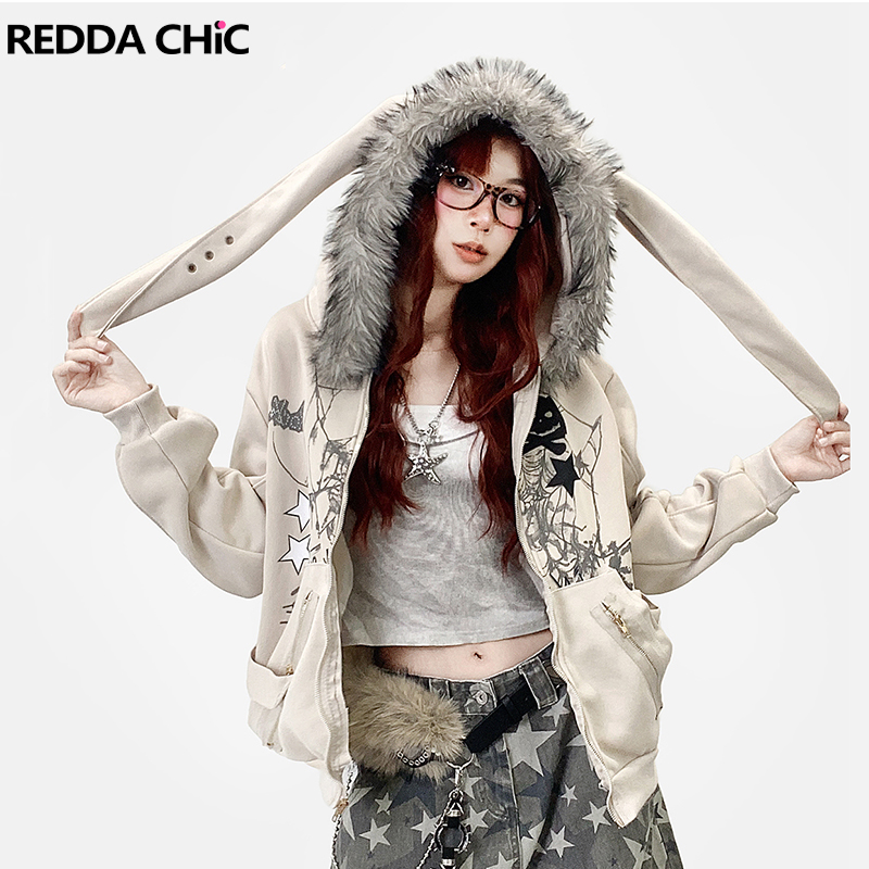 REDDACHiC Aesthetic Zip Up Gra - Graphic Hoodie Streetwear ulasan dan harga