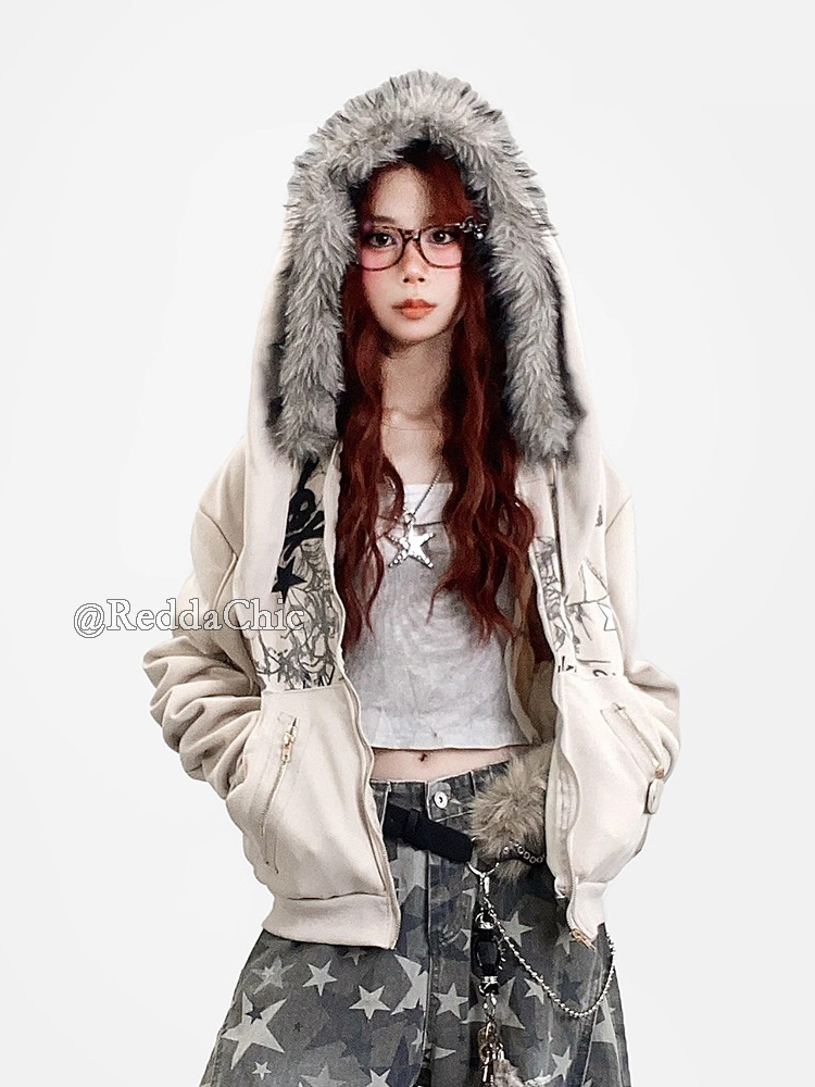 REDDACHiC Aesthetic Zip Up Gra - Graphic Hoodie Streetwear ulasan dan harga
