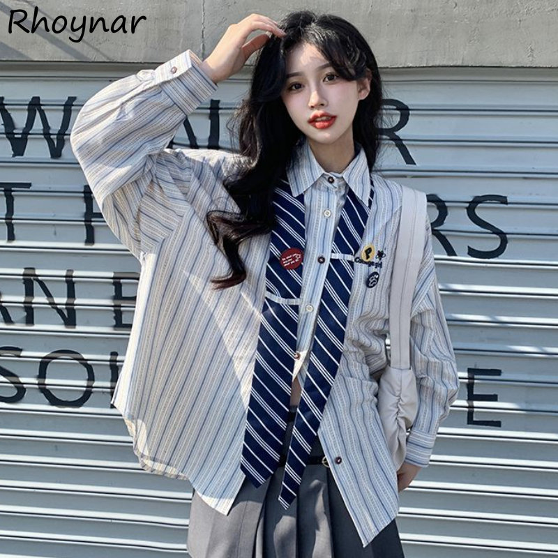 Striped Shirts Women Baggy Pre - Street Fashion Youth ulasan dan harga